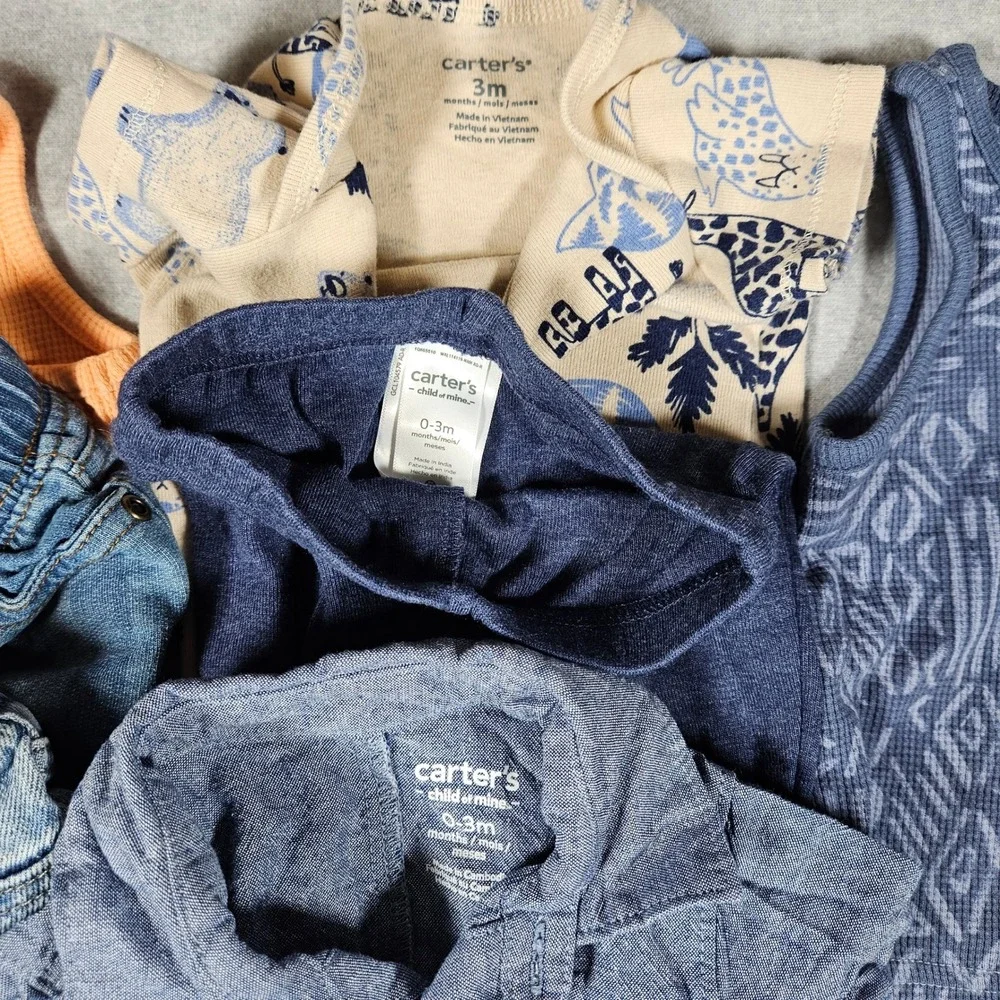 Carters Little Me Baby Boy 0-3M Clothes‎ Bundle 9pc Jeans Bodysuits Shorts Blue